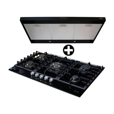 COMBO FDV COCINA ENCIMERA GAS 5 QUEMADOR CHEF GLASS 90 + CAMPANA EXTRACTORA 90CM