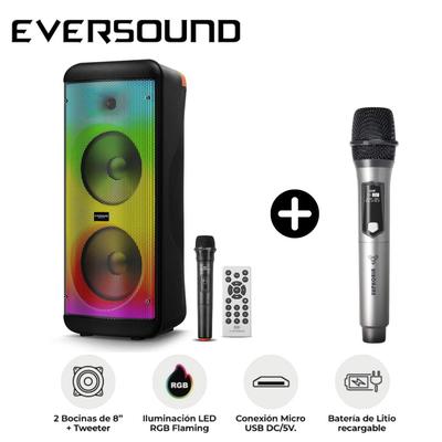 TORRE DE SONIDO EVERSOUND 2 BOCINA 8 PULGADA EV 5008WL + MICROFONO INALAMBRICO