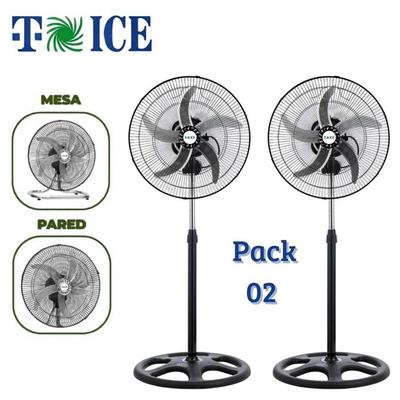 PACK 02 VENTILADOR T-ICE 75W 5 ASPAS 3 EN 1 PEDESTAL MESA PARED