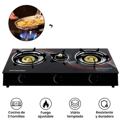 COCINA A GAS GENERICO 3 HORNILLA VIDRIO TEMPLADO JIM1573