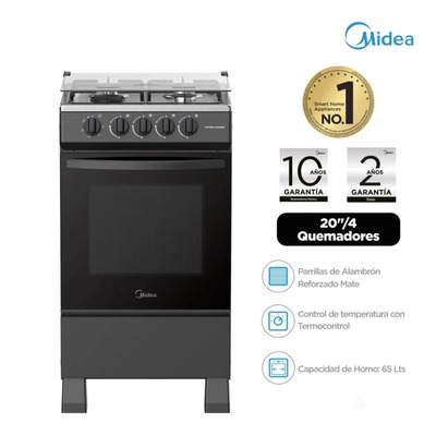 COCINA A GAS MIDEA MGS20FS2LFABB-PE 20 PULGADA 4 HORNILLA