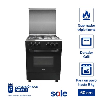 COCINA PIE GAS SOLE BAHAMAS 4 HORNILLA ACERO 60CM HORNO GLP