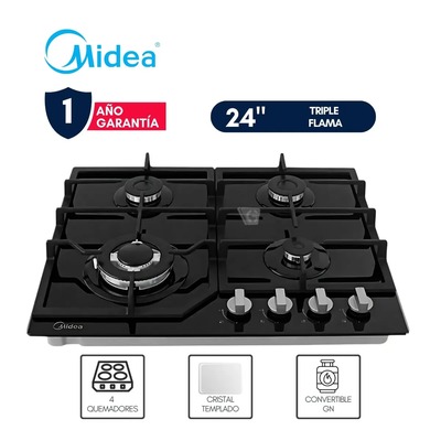 ENCIMERA EMPOTRABLE A GAS MIDEA 24 TRIPLE FLAMA - MTGB24R3402GG