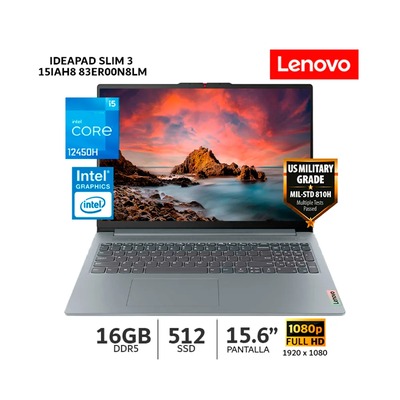 LENOVO IDEAPAD SLIM 3 15IAH8 CORE I5-12450H 16GB RAM 512GB SSD 15.6 PULGADA 83ER00N8LM