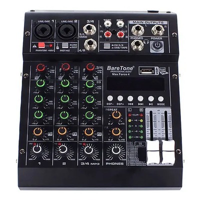 MEZCLADORA AUDIO BARETONE MAX FORCE 4 CANAL 3 SALIDA