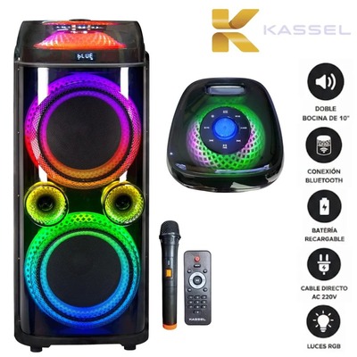 TORRE SONIDO KASSEL K2102 2 BOCINA 10 PULGADA KARAOKE LUZ LED RGB
