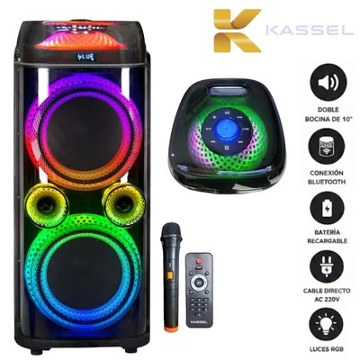 TORRE SONIDO KASSEL K2822 - 2 BOCINA 8 PULGADA - KARAOKE - LUZ LED RGB
