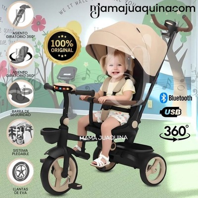 TRICICLO BABY GUIADOR PLEGABLE FOLDING CON BLUETOOTH PARA NINO