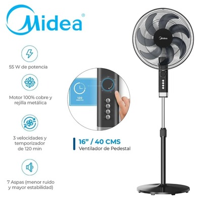 VENTILADOR CON TEMPORIZADOR 120 MIN MIDEA MFA164MB_001 AIRE AMPLIFICADO 7 ASPA